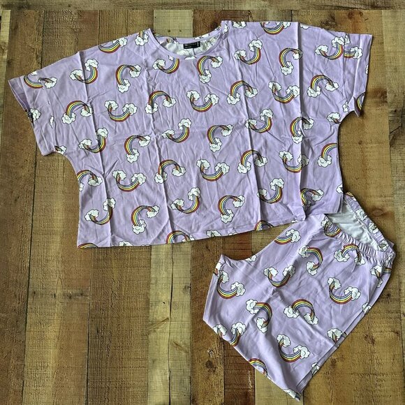 ASOS Rainbow Cloud Pajama Set Womens Loungewear Short Sleeve Top & leggings - Picture 1 of 10